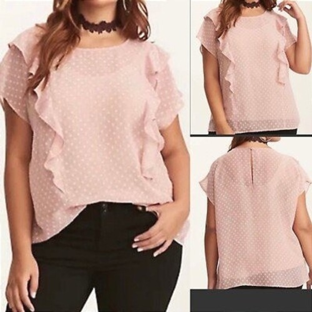 Torrid Women Blush Pink Chiffon Swiss Dot Ruffle Dolman Cap Sleeve Blouse 18-20 - Picture 6 of 6